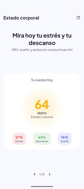 Stressi's body-state screen in Spanish